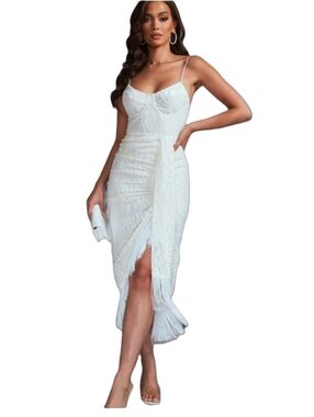 NWT Cream Zebra Print Sheer Velvet Bodycon Dress Tassel Fringe